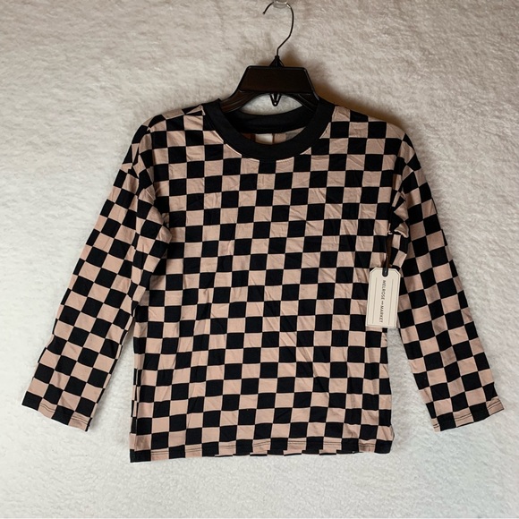 Melrose and Market Pink‎ Black Checkered  Long Sleeve Shirt Size M 8/10 NWT 5468 - Picture 1 of 6